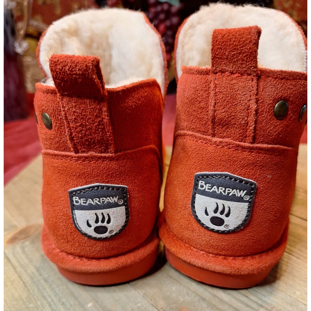 Bearpaw Women Rust Orange Suede Studded Ankle Boots Wool Blend Lining Size 8 - Picture 4 of 9